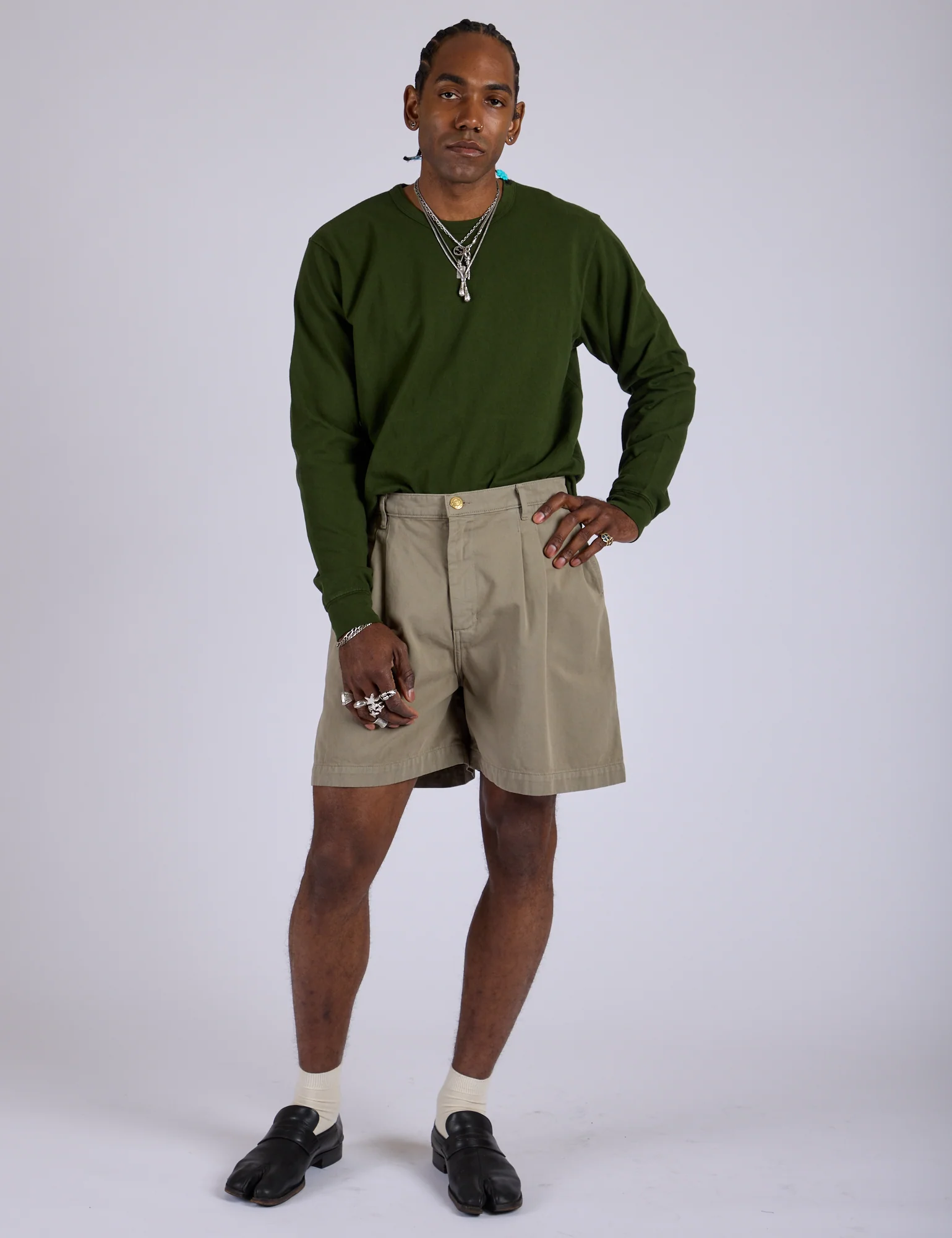 Pleated Trouser Shorts - Khaki Grey - Image 23