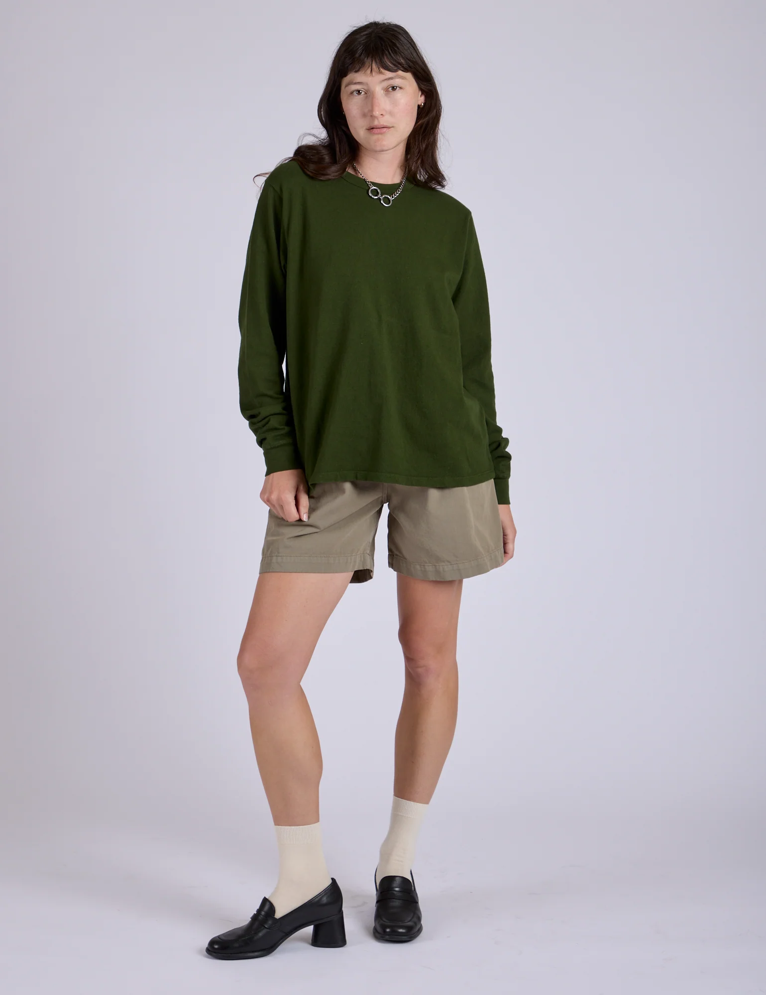 Pleated Trouser Shorts - Khaki Grey - Image 3