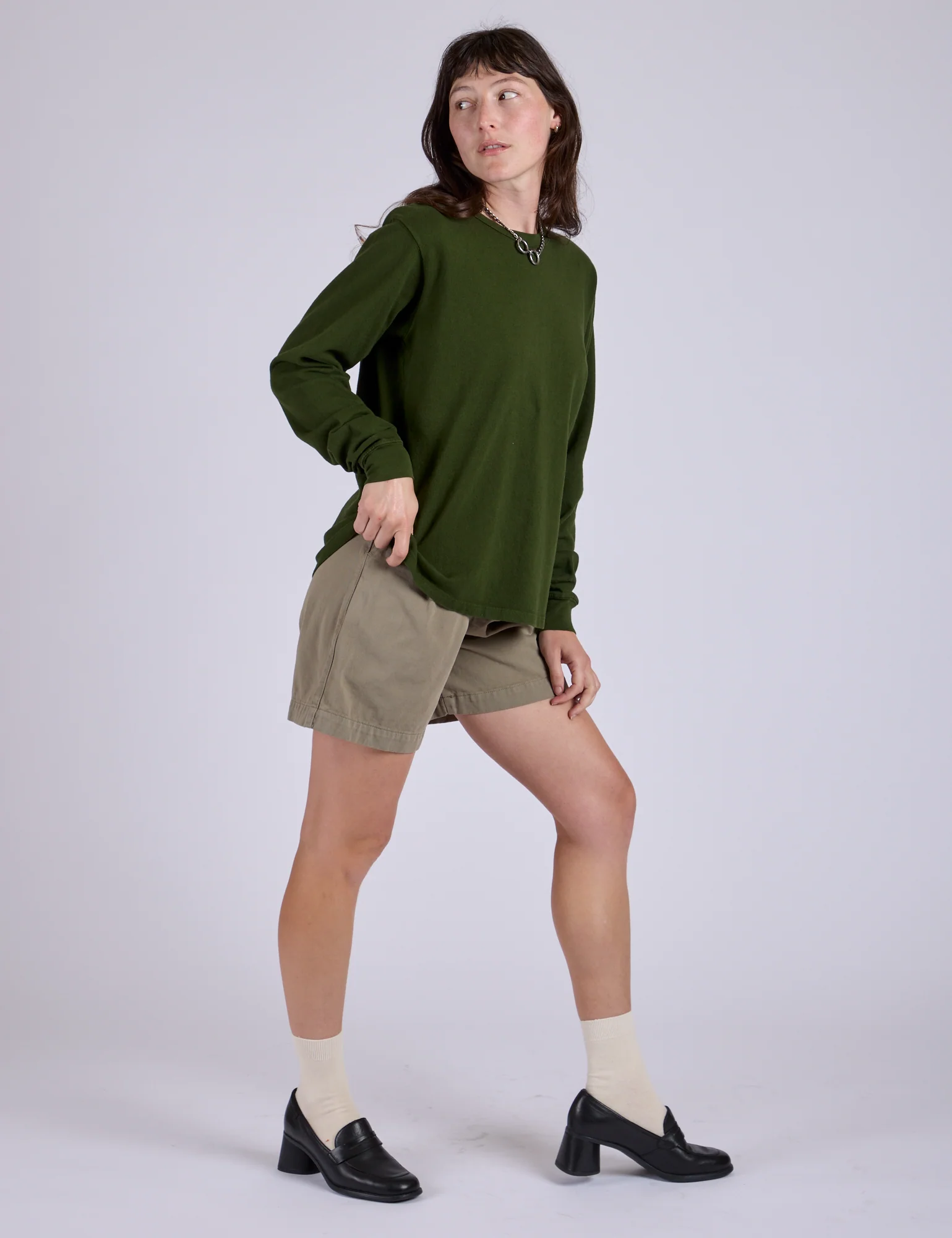 Pleated Trouser Shorts - Khaki Grey - Image 5