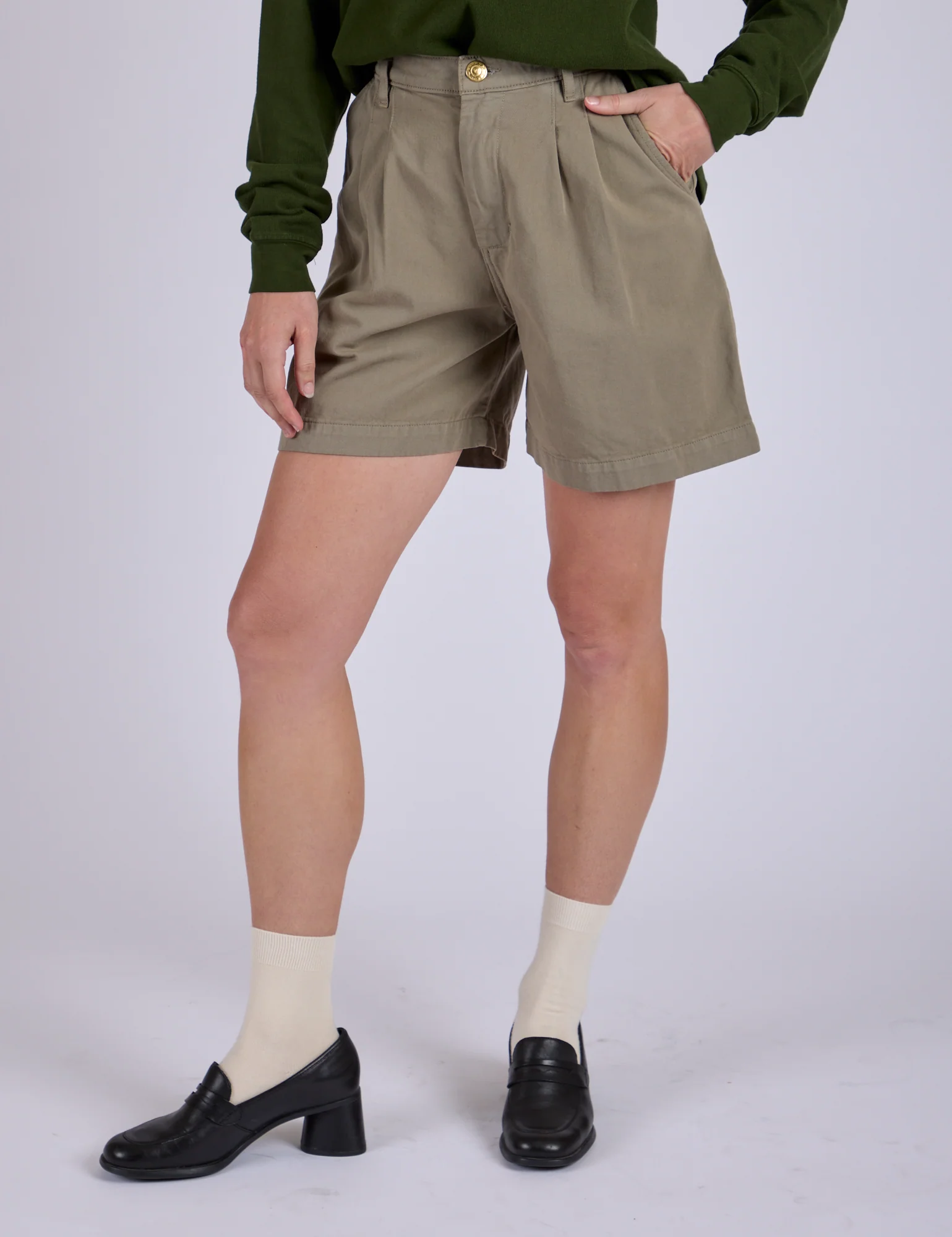 Pleated Trouser Shorts - Khaki Grey - Image 6