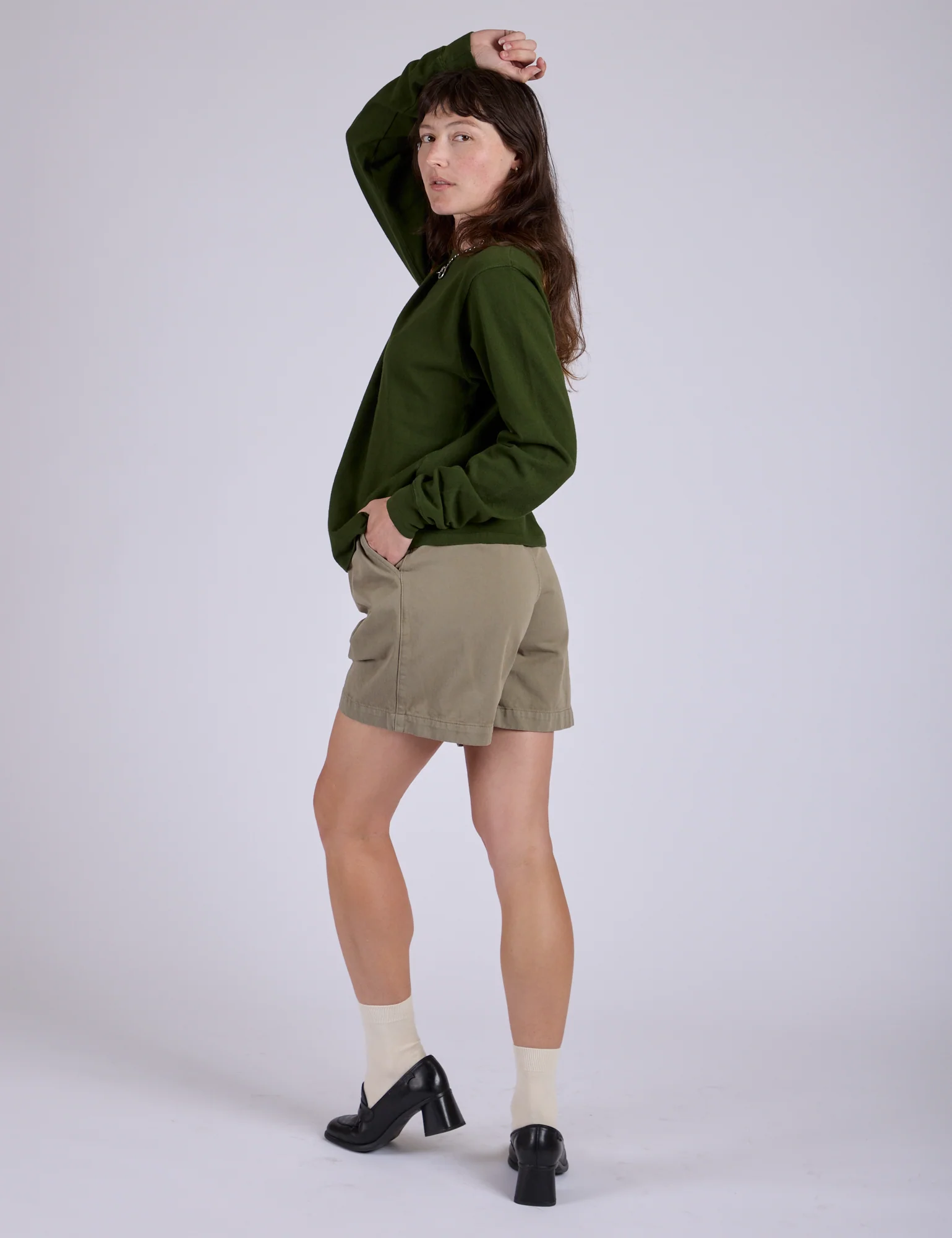 Pleated Trouser Shorts - Khaki Grey - Image 7