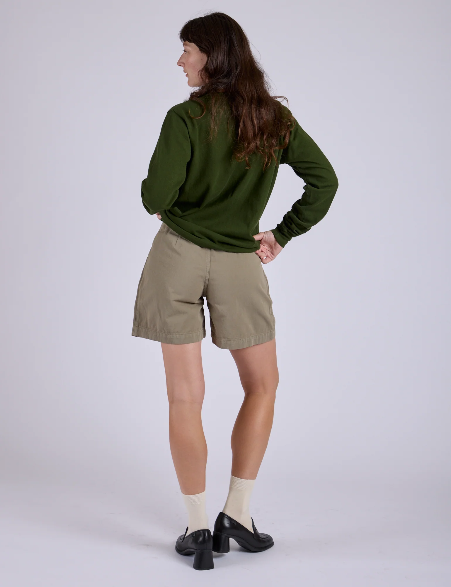 Pleated Trouser Shorts - Khaki Grey - Image 8