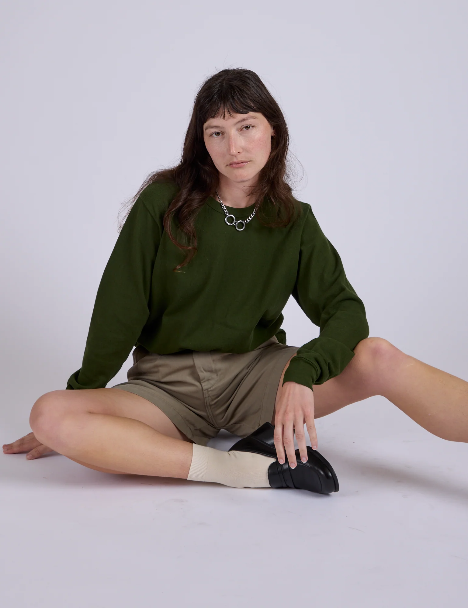 Pleated Trouser Shorts - Khaki Grey - Image 9