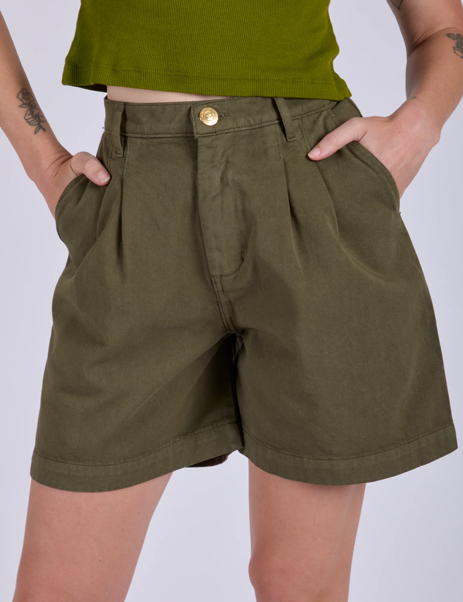 Pleated Trouser Shorts - Surplus Green