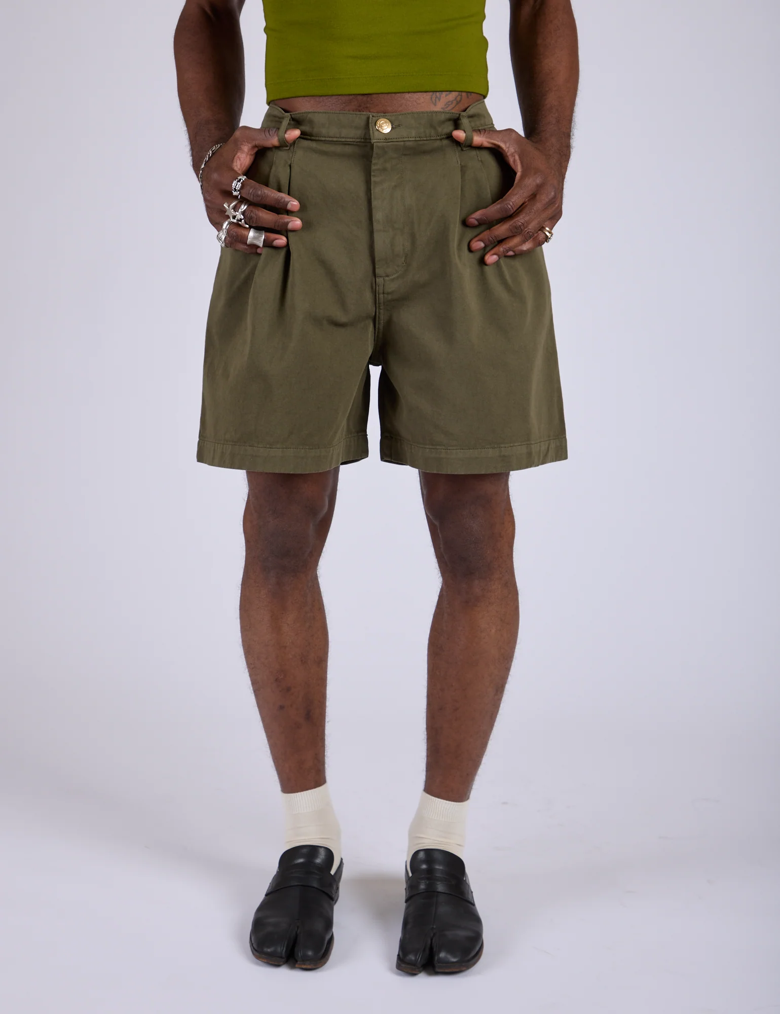 Pleated Trouser Shorts - Surplus Green - Image 17