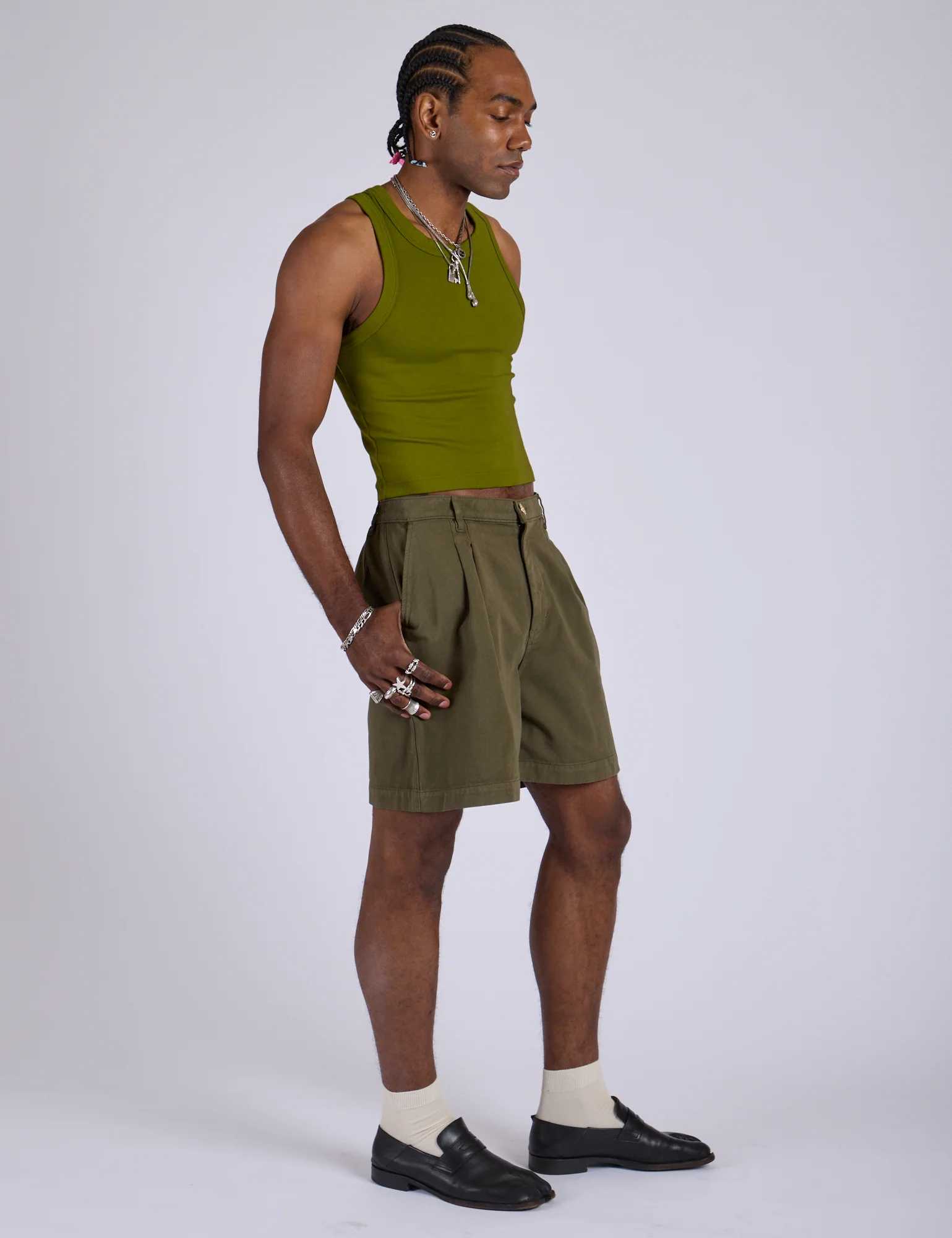 Pleated Trouser Shorts - Surplus Green - Image 18