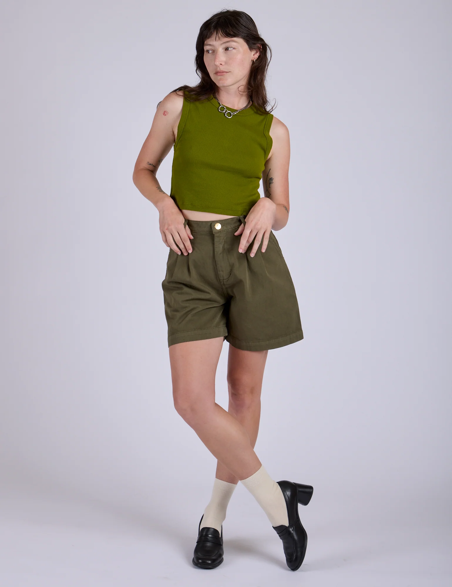 Pleated Trouser Shorts - Surplus Green - Image 3
