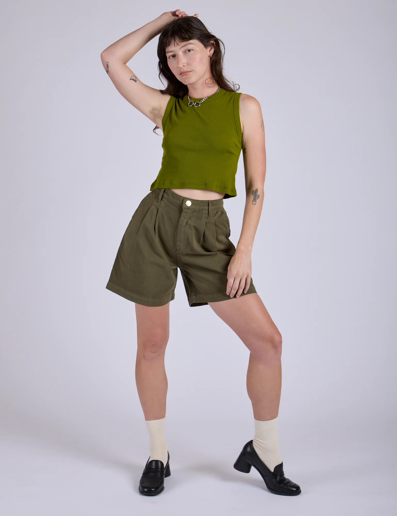 Pleated Trouser Shorts - Surplus Green - Image 5