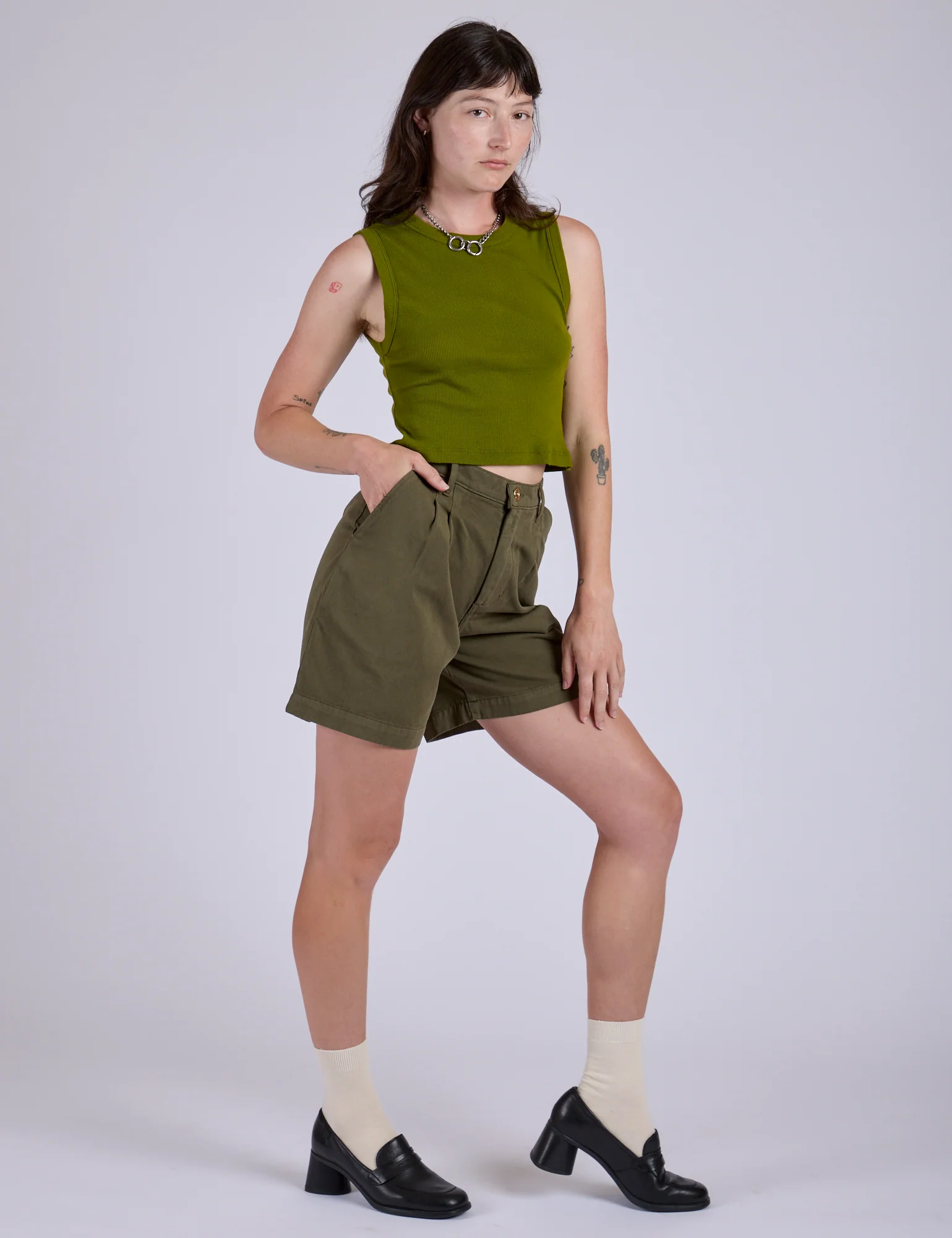 Pleated Trouser Shorts - Surplus Green - Image 6