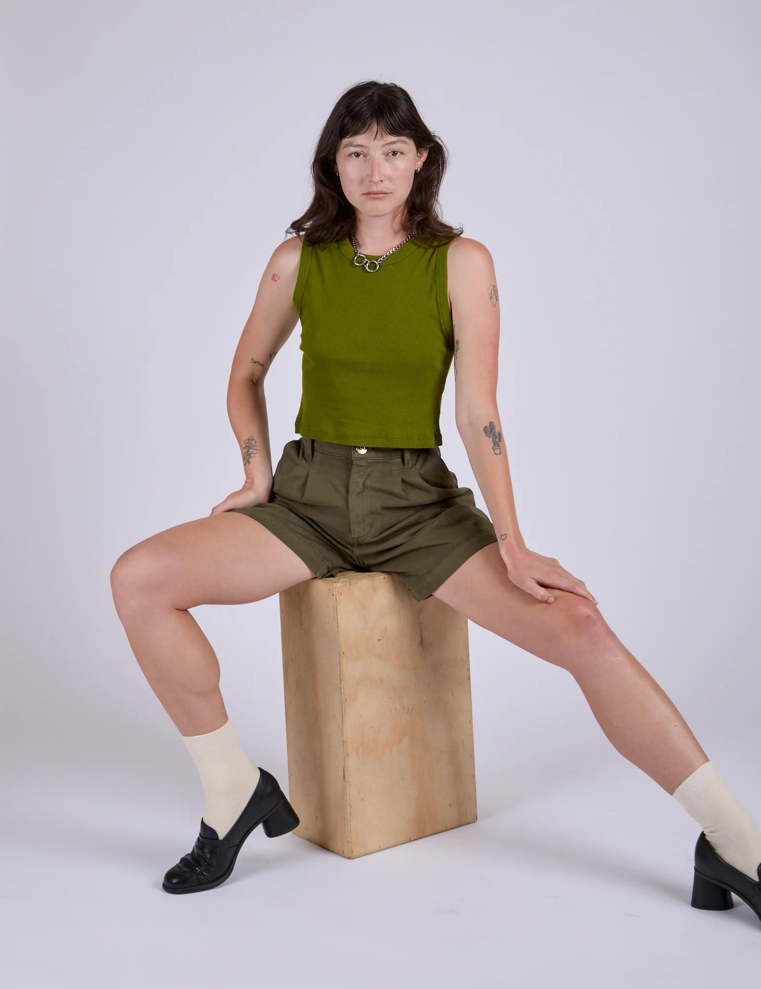 Pleated Trouser Shorts - Surplus Green - Image 9