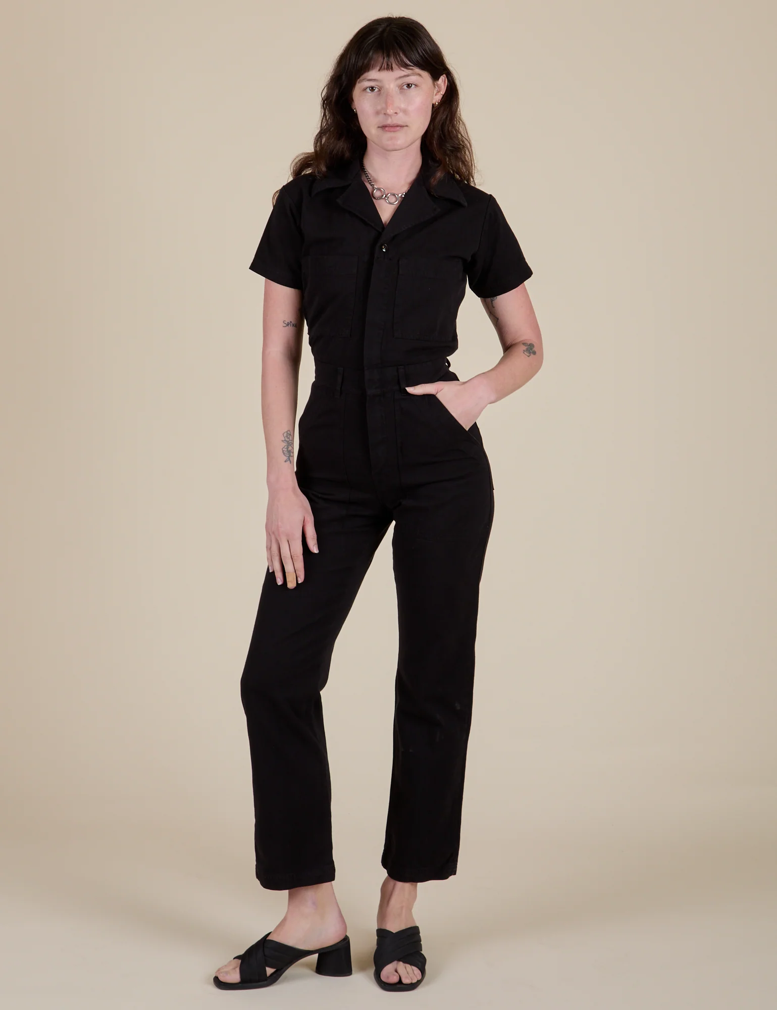 Short Sleeve Jumpsuit - Basic Black - Image 3