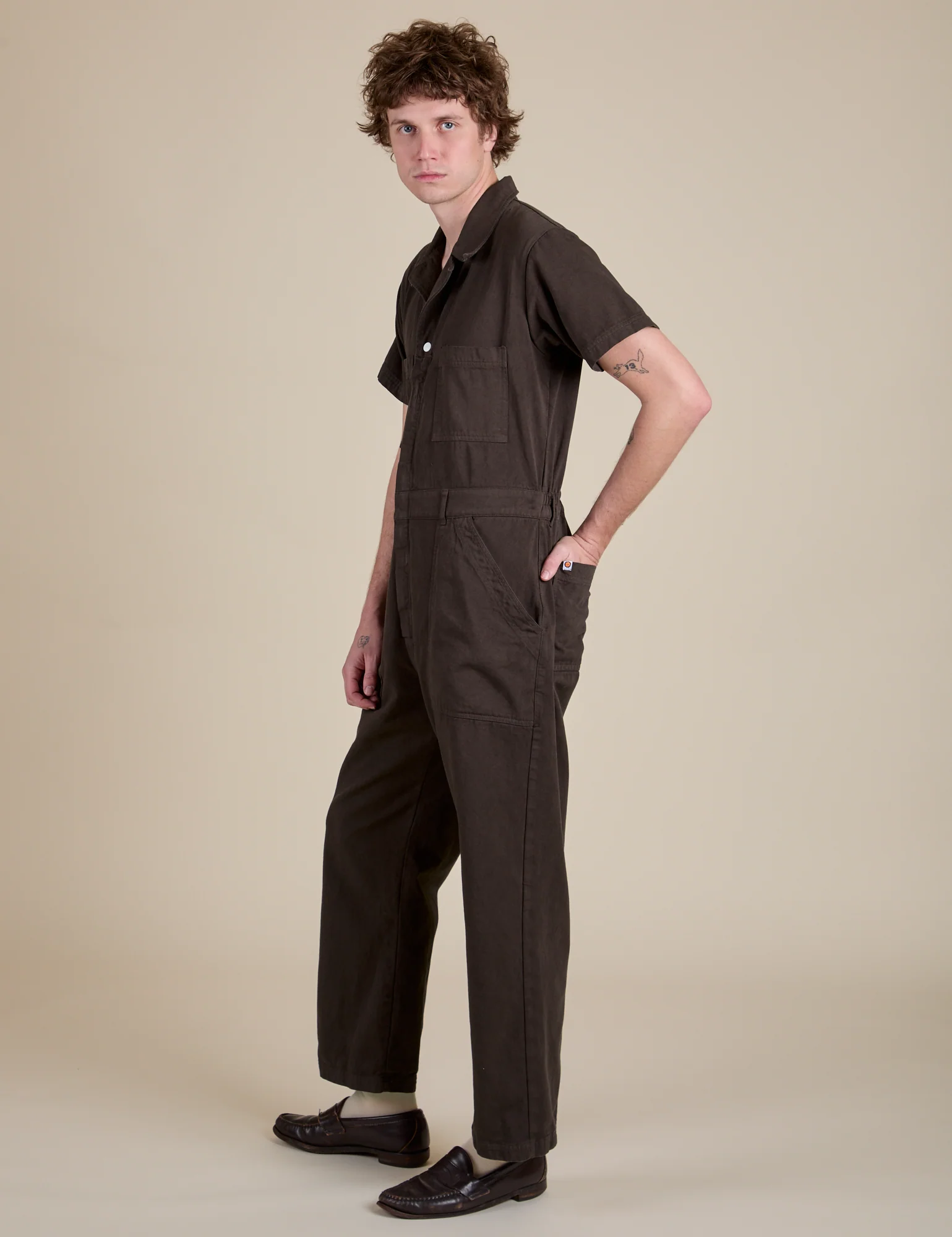 Short Sleeve Jumpsuit - Espresso Brown - Image 10