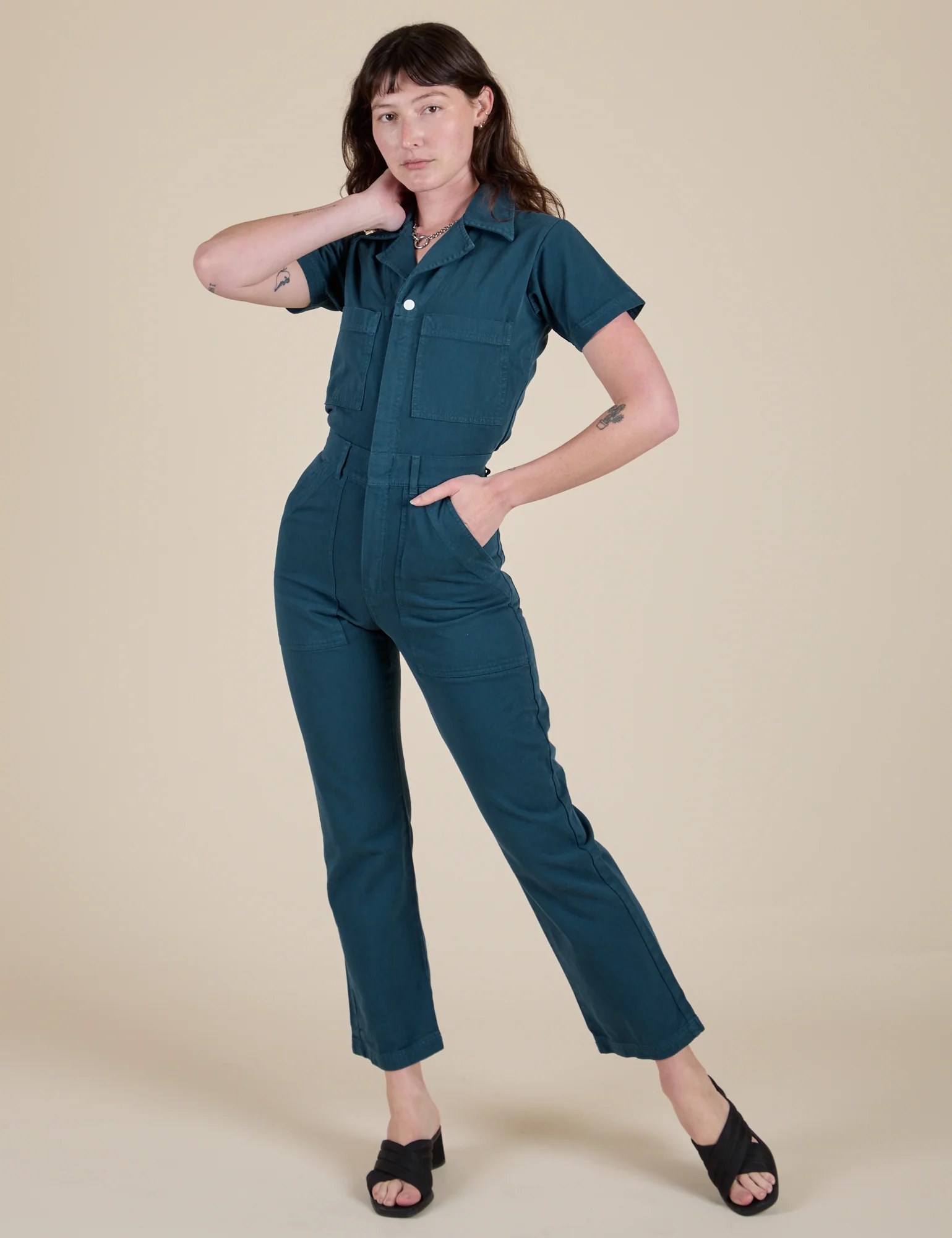 Short Sleeve Jumpsuit - Lagoon - Image 14