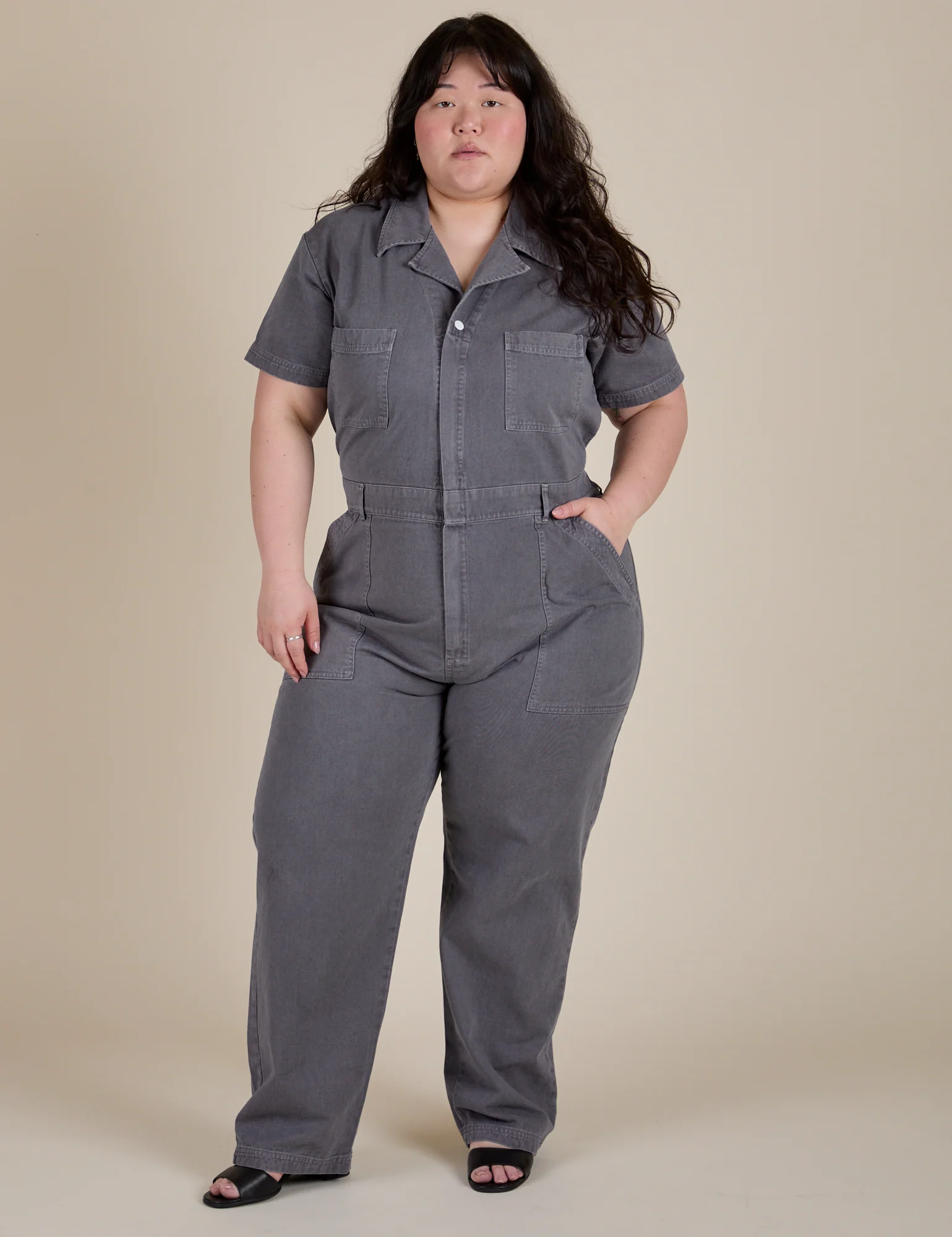 Short Sleeve Jumpsuit - Washed Grey - Image 10