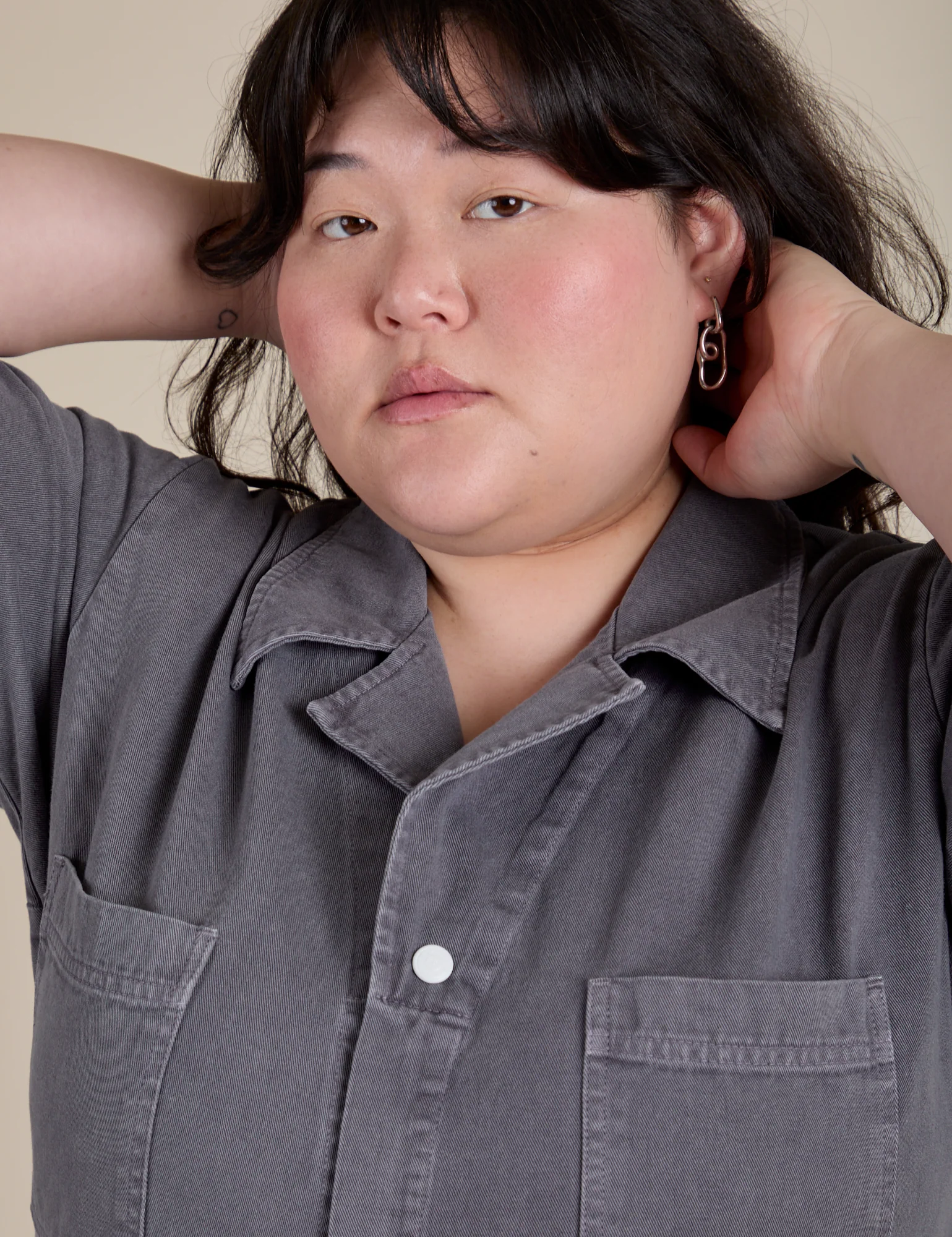 Short Sleeve Jumpsuit - Washed Grey - Image 11