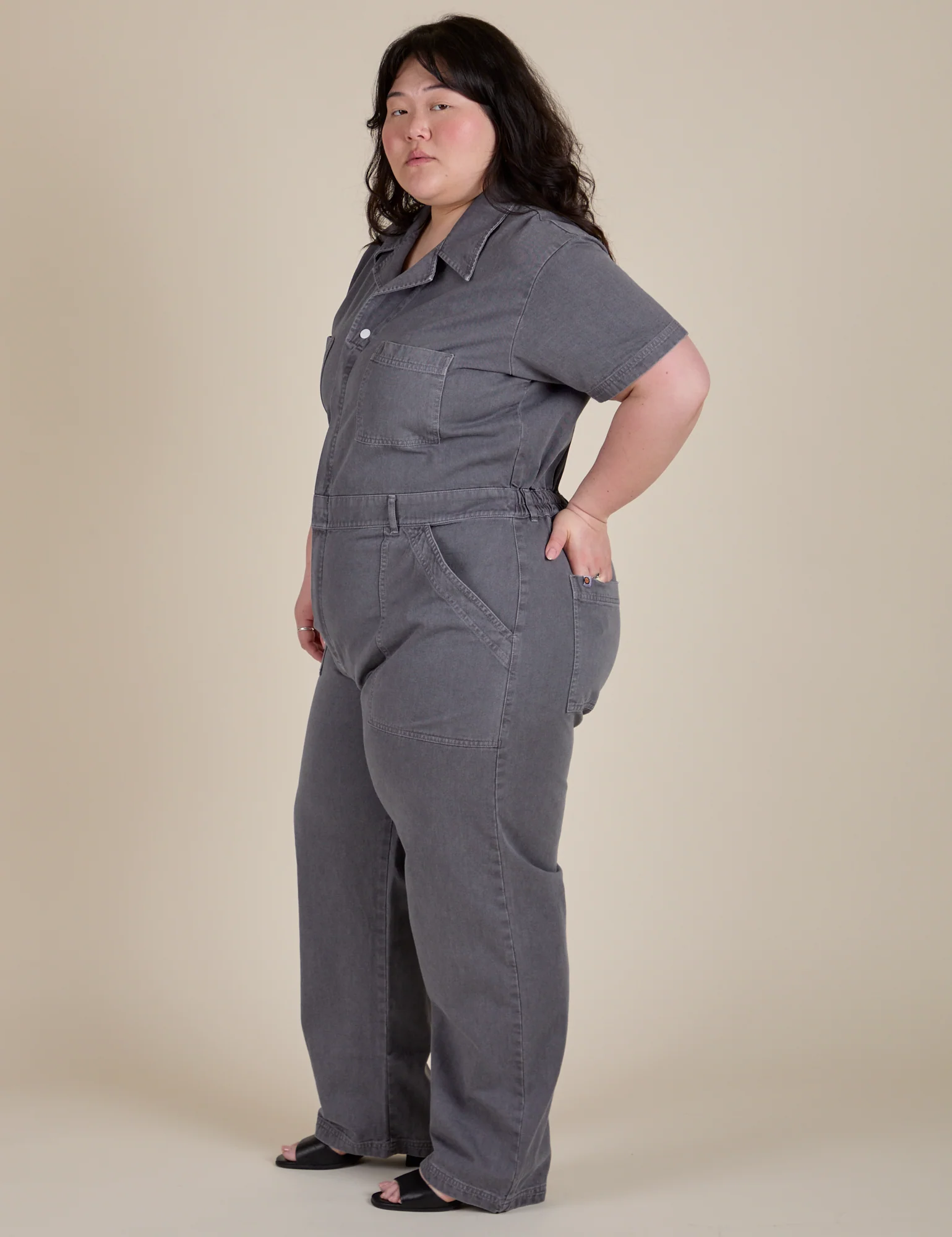 Short Sleeve Jumpsuit - Washed Grey - Image 12