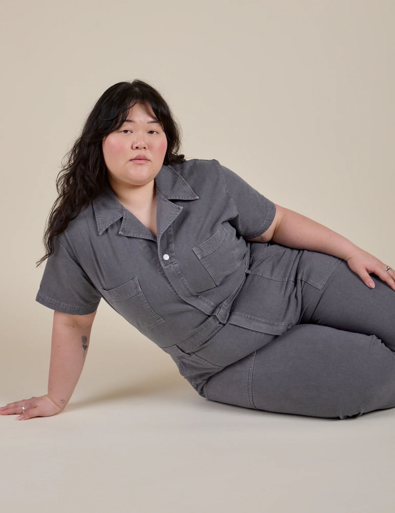 Short Sleeve Jumpsuit - Washed Grey - Image 17