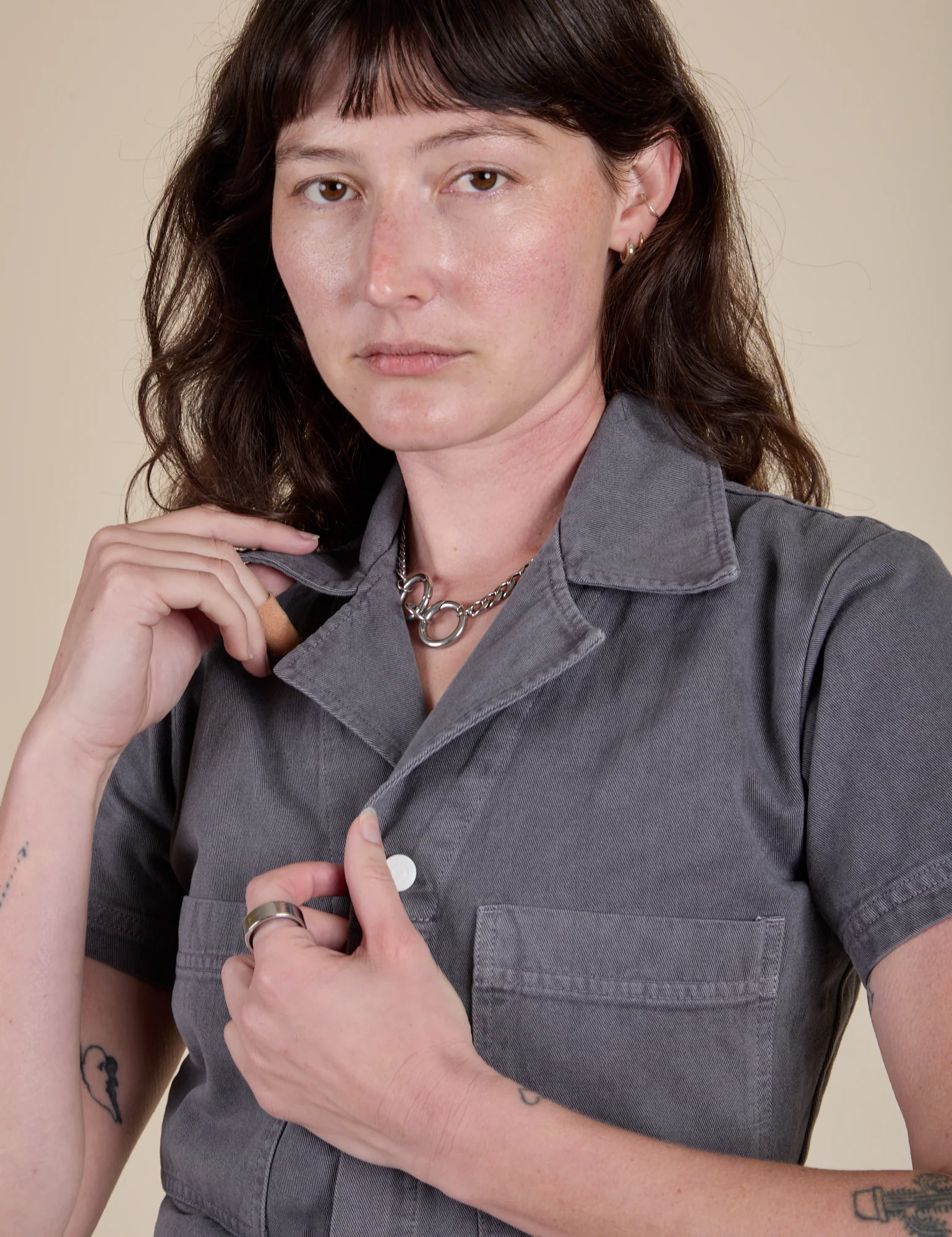 Short Sleeve Jumpsuit - Washed Grey - Image 19