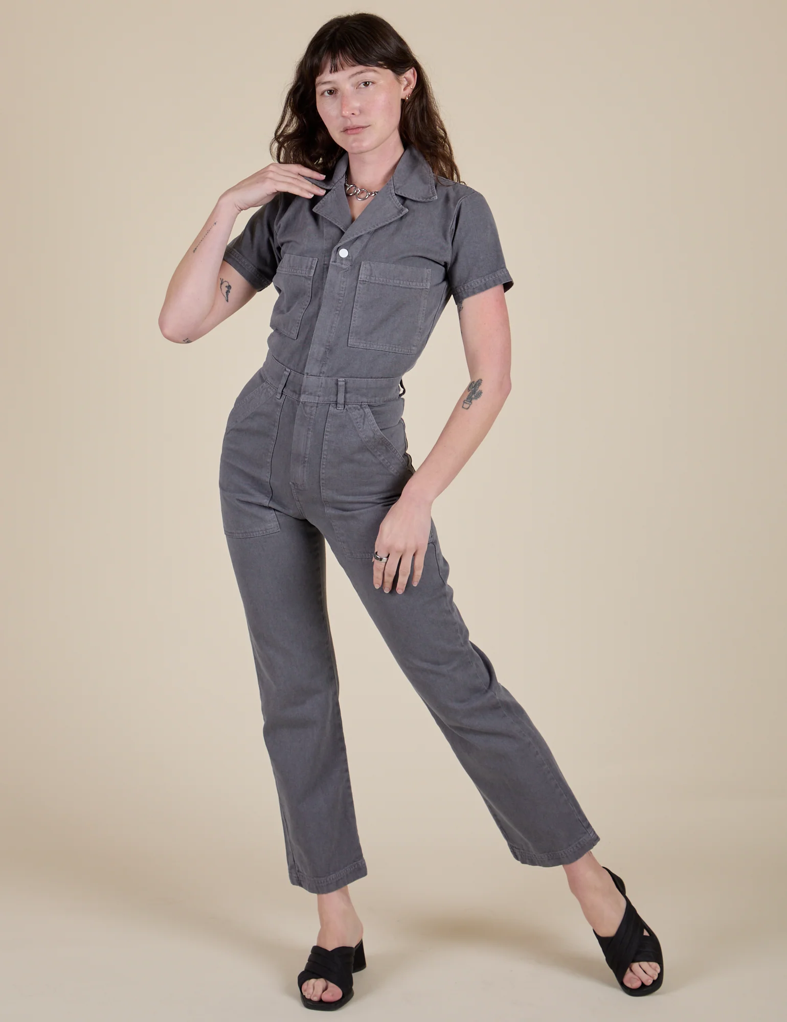 Short Sleeve Jumpsuit - Washed Grey - Image 20