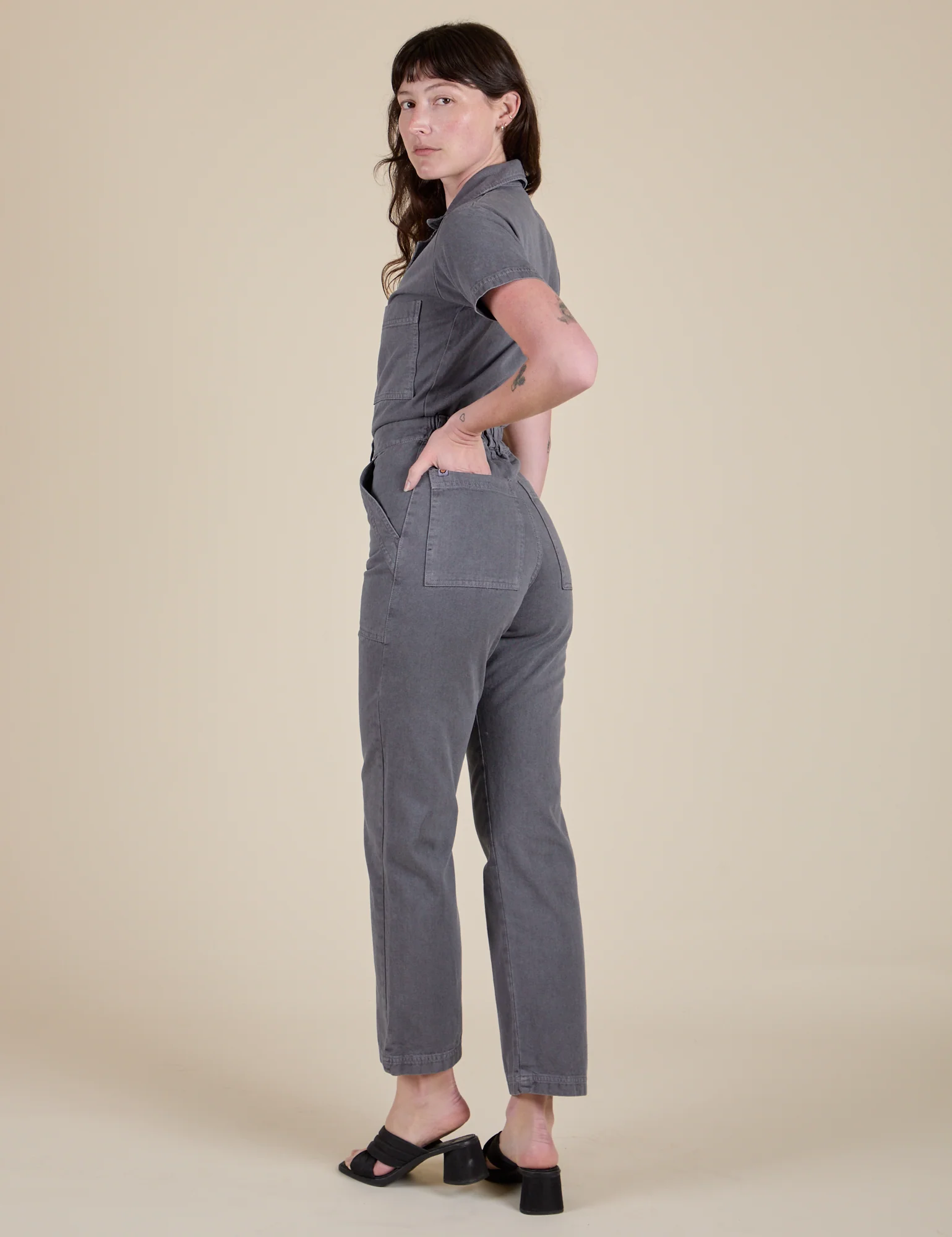 Short Sleeve Jumpsuit - Washed Grey - Image 23