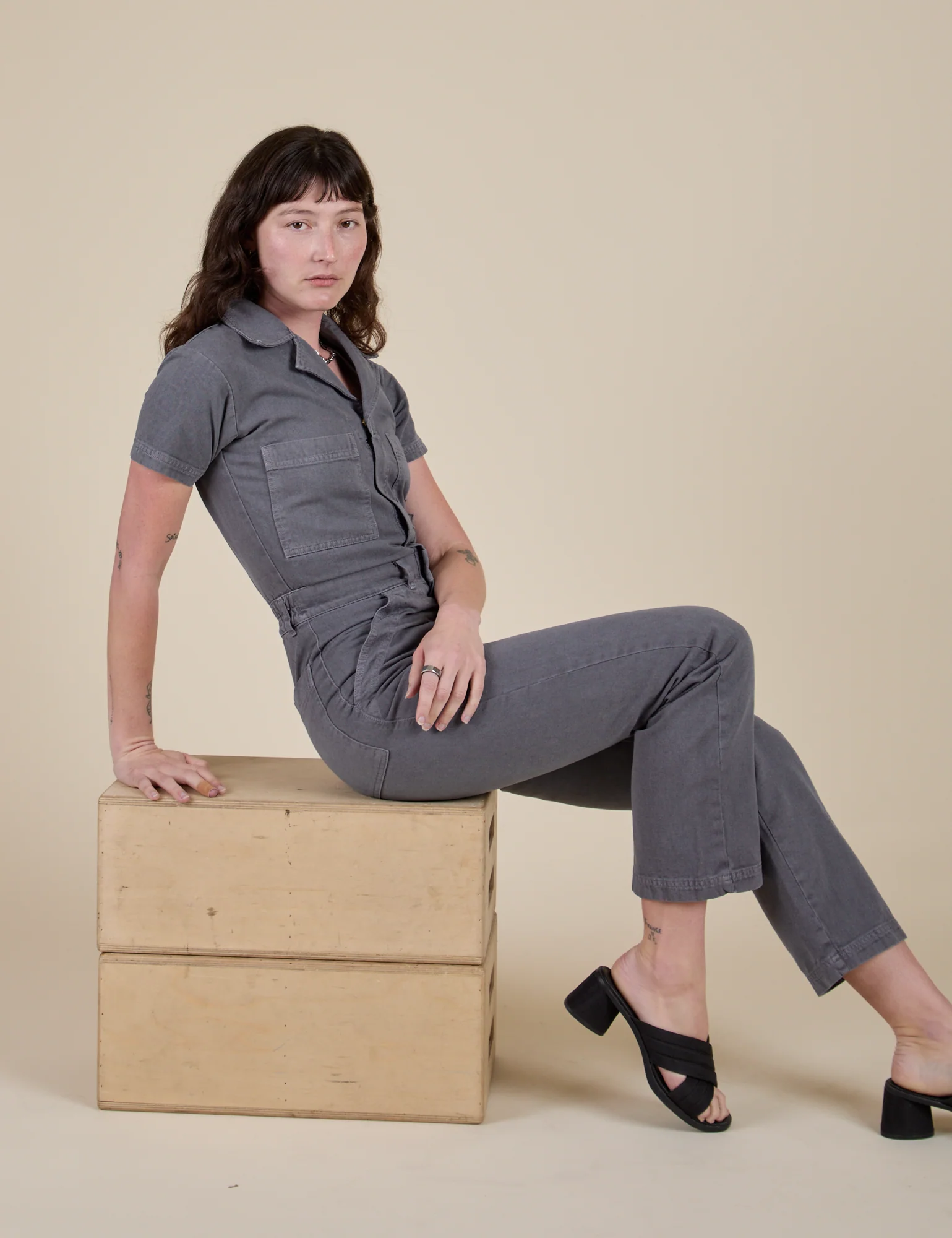 Short Sleeve Jumpsuit - Washed Grey - Image 26