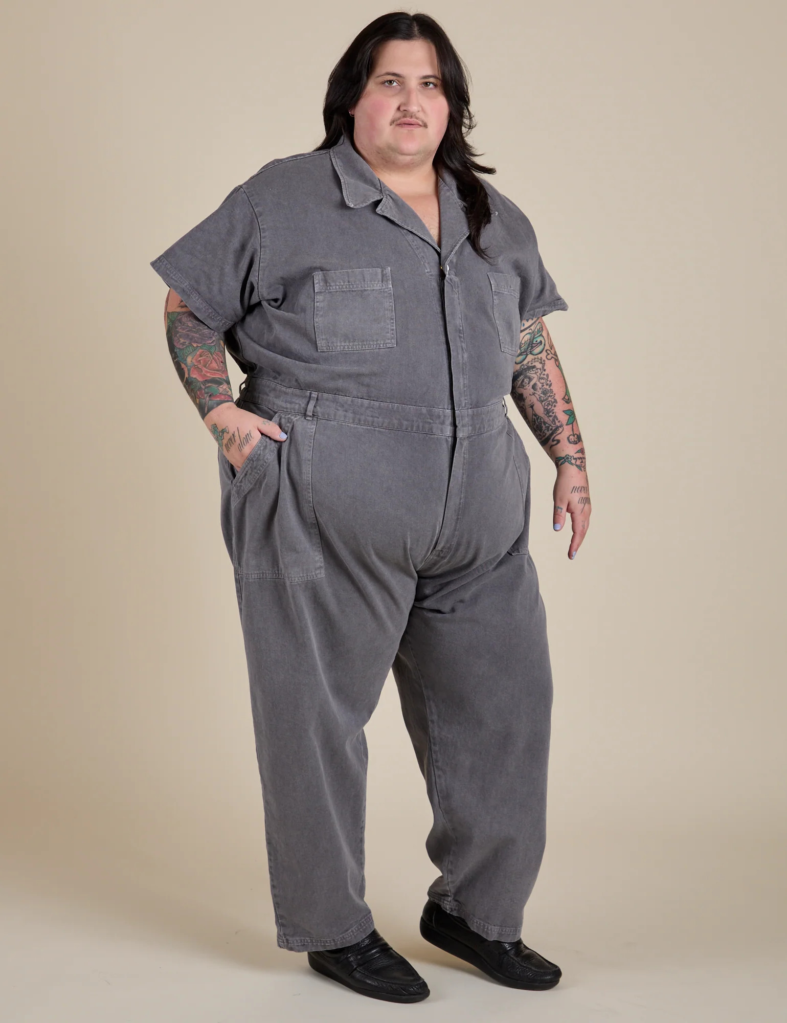 Short Sleeve Jumpsuit - Washed Grey - Image 29