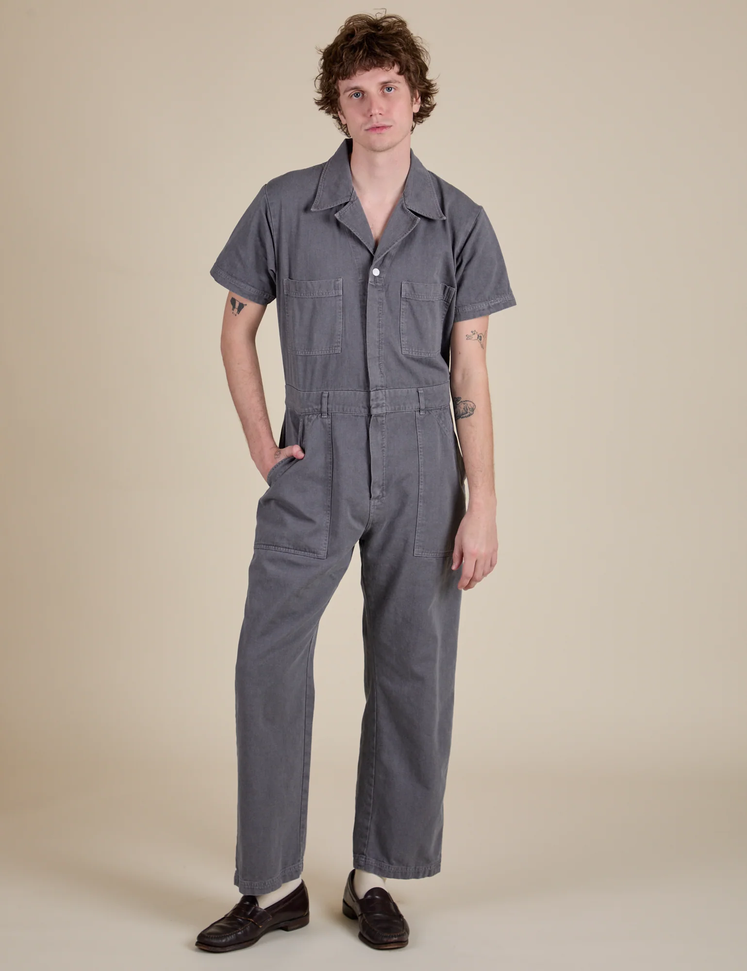 Short Sleeve Jumpsuit - Washed Grey - Image 3