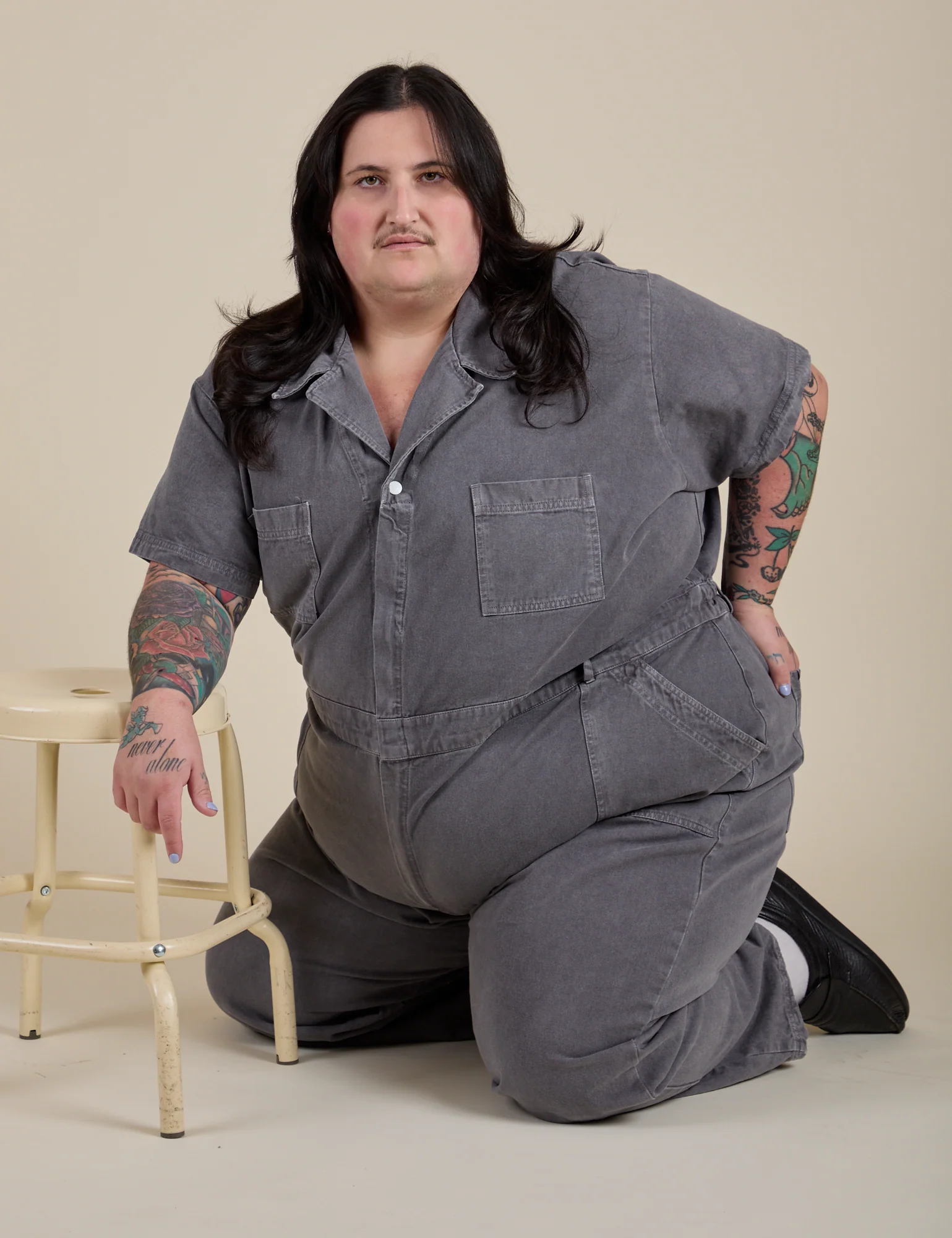 Short Sleeve Jumpsuit - Washed Grey - Image 32