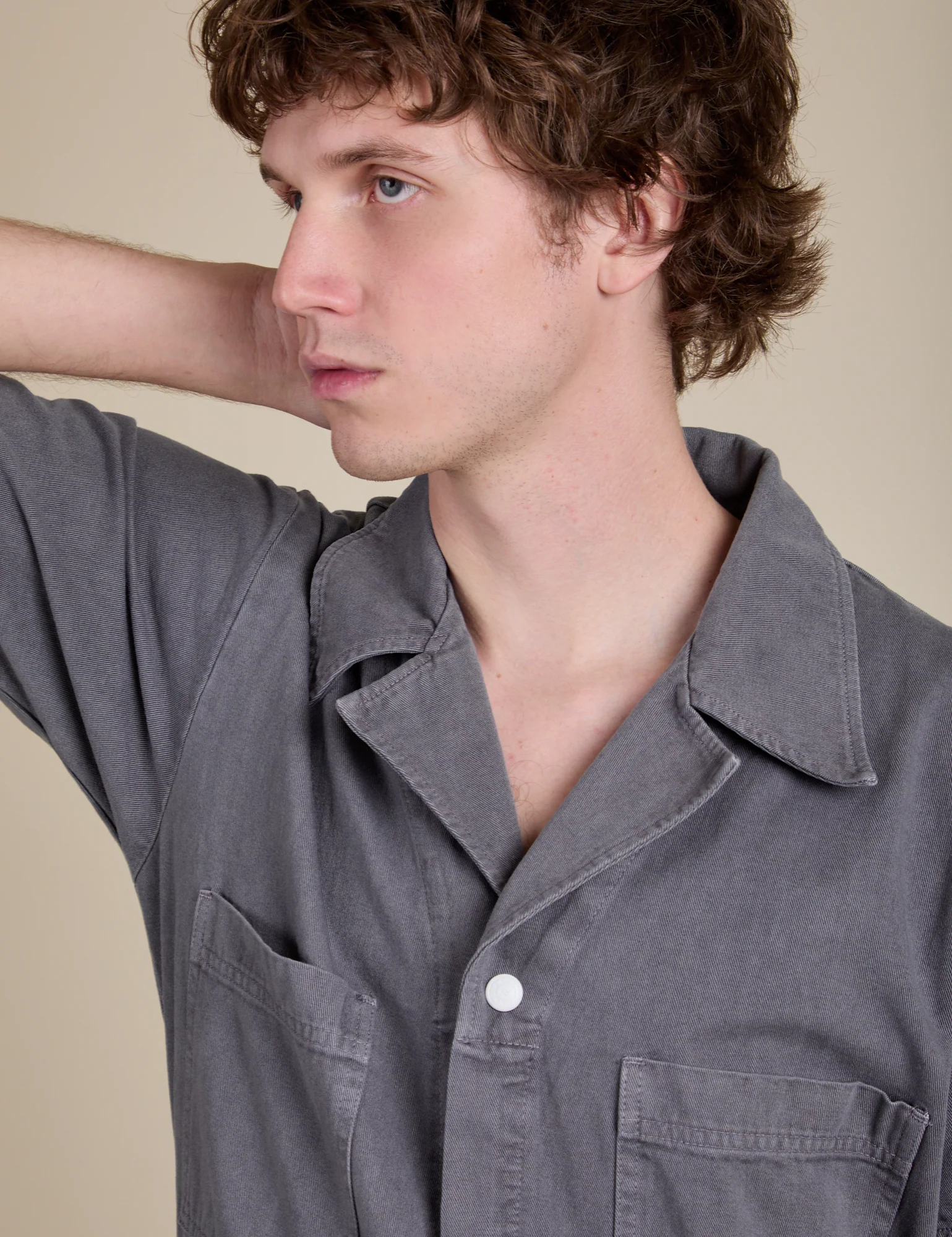 Short Sleeve Jumpsuit - Washed Grey - Image 4
