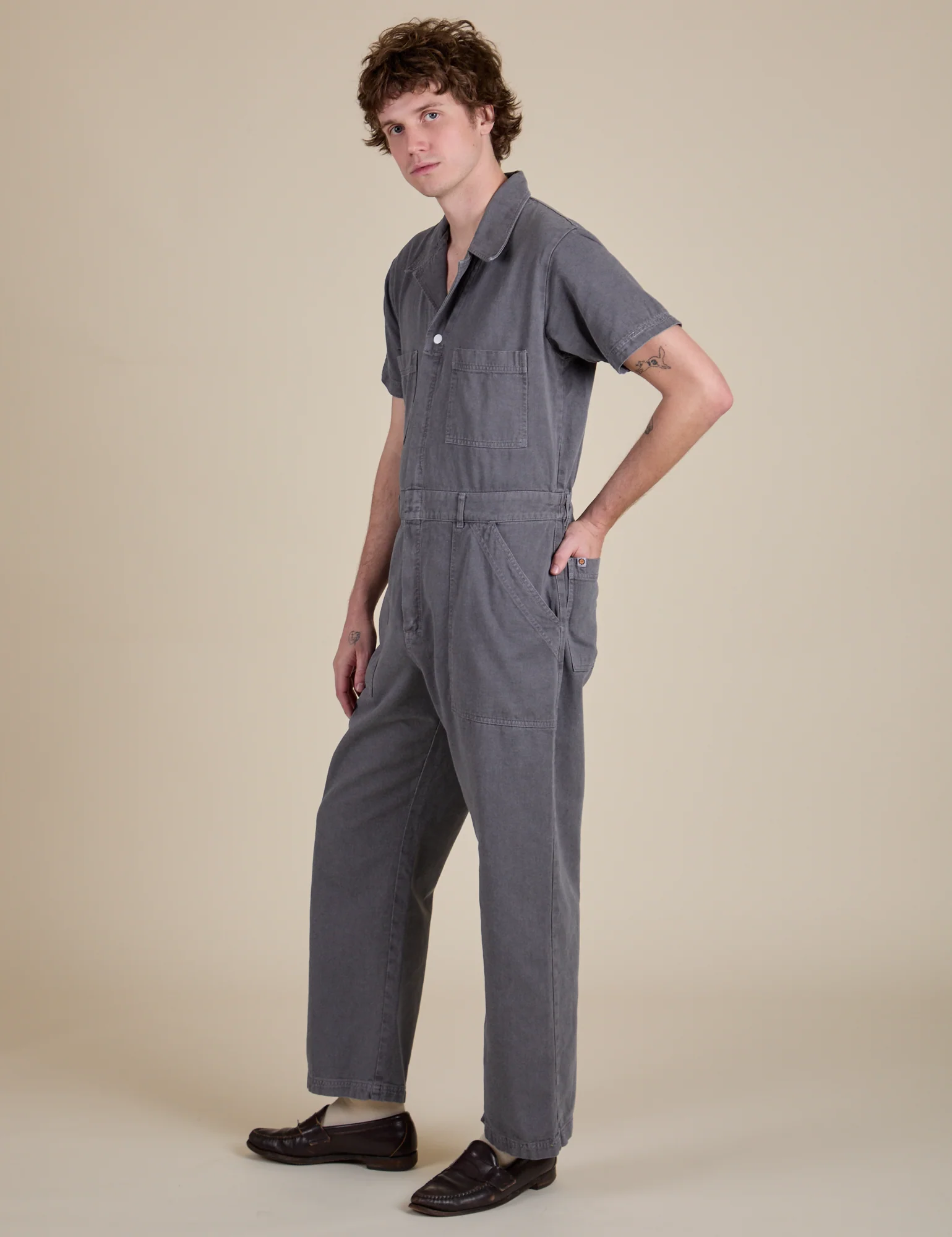 Short Sleeve Jumpsuit - Washed Grey - Image 6