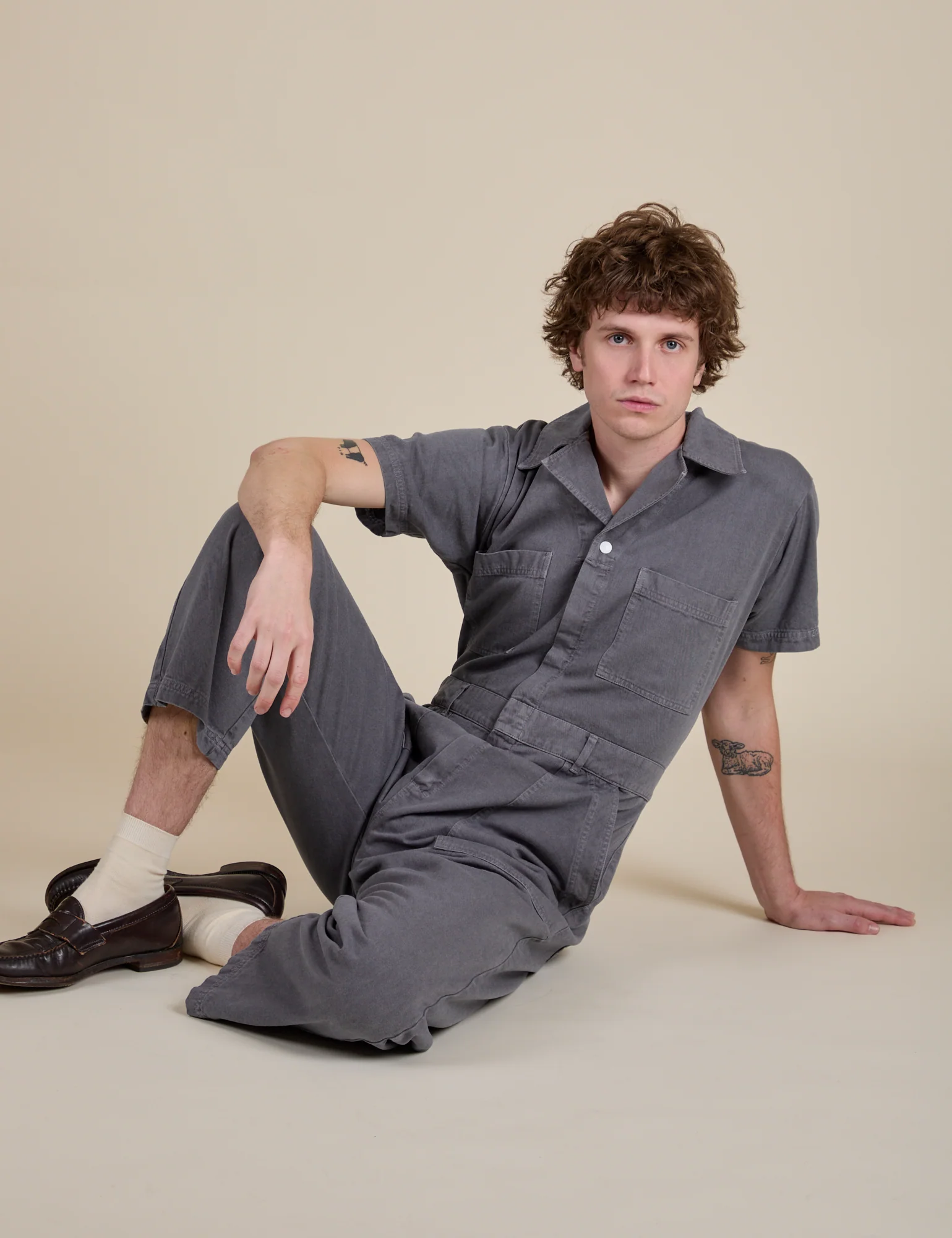 Short Sleeve Jumpsuit - Washed Grey - Image 9